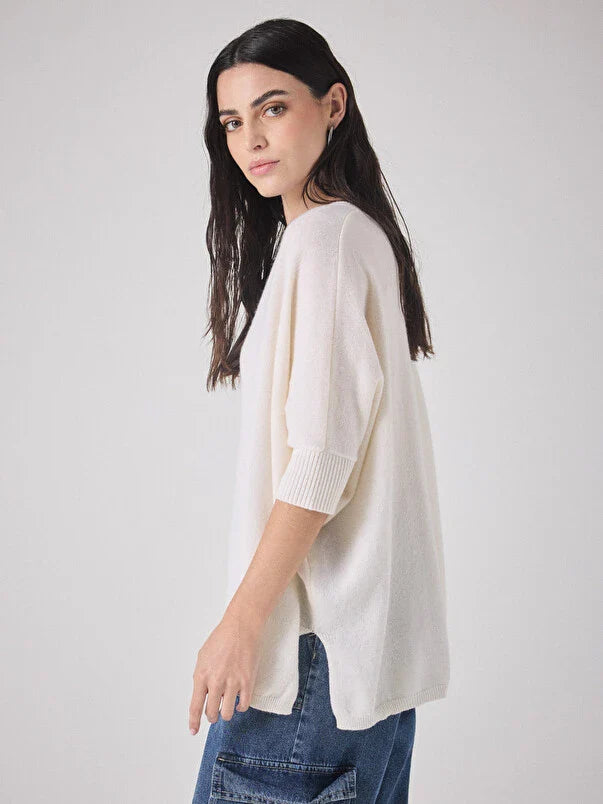 Not Shy Cashmere Aimee Poncho Jumper - Ecru