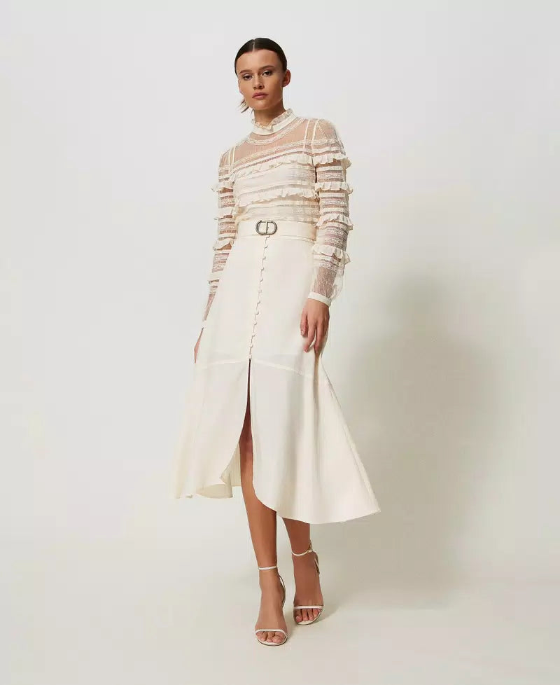 Twinset Long Linen Blend Skirt Almond Milk