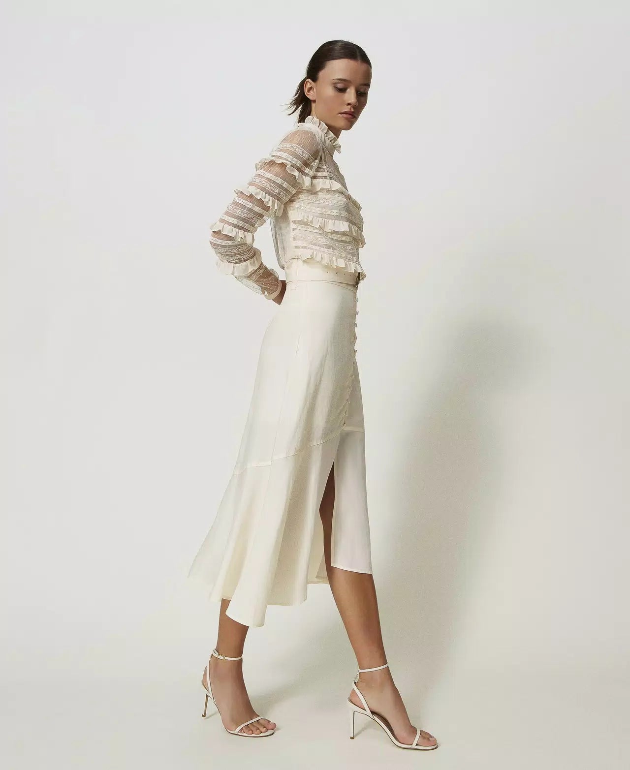Twinset Long Linen Blend Skirt Almond Milk
