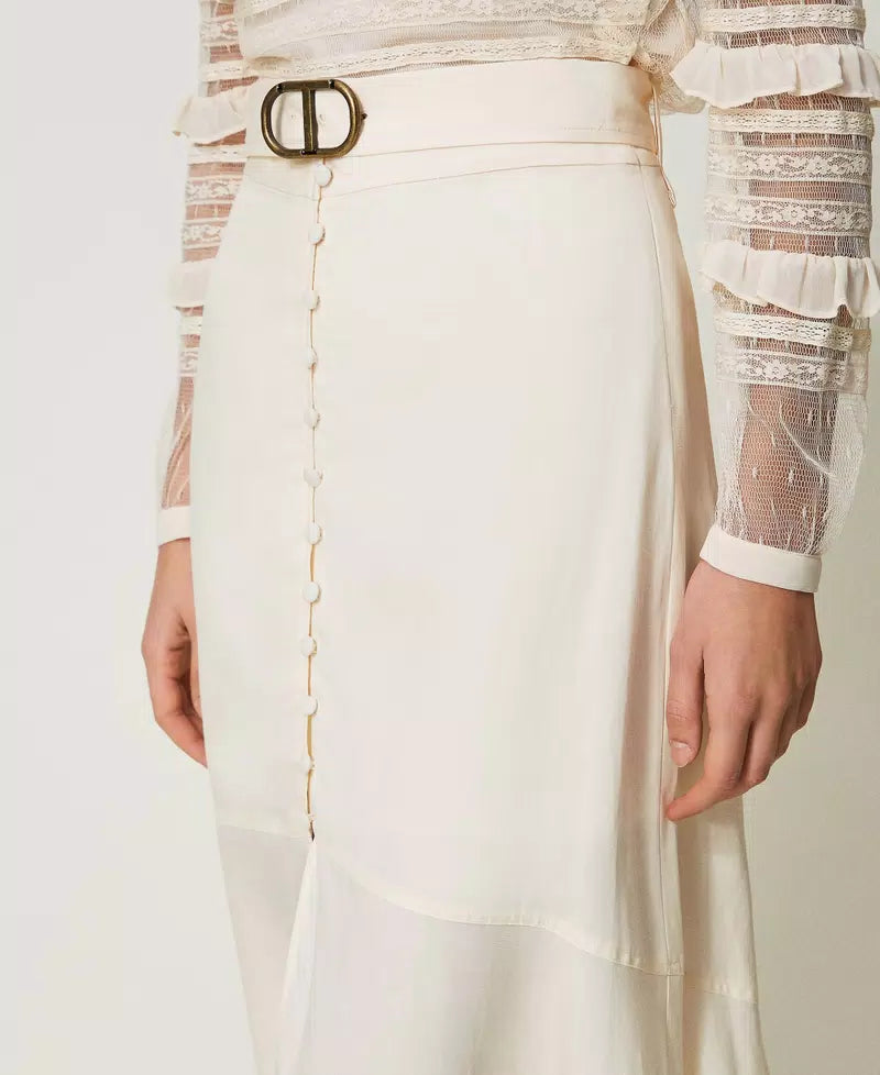Twinset Long Linen Blend Skirt Almond Milk