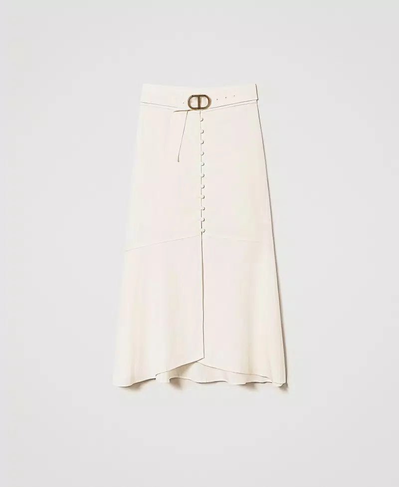 Twinset Long Linen Blend Skirt Almond Milk