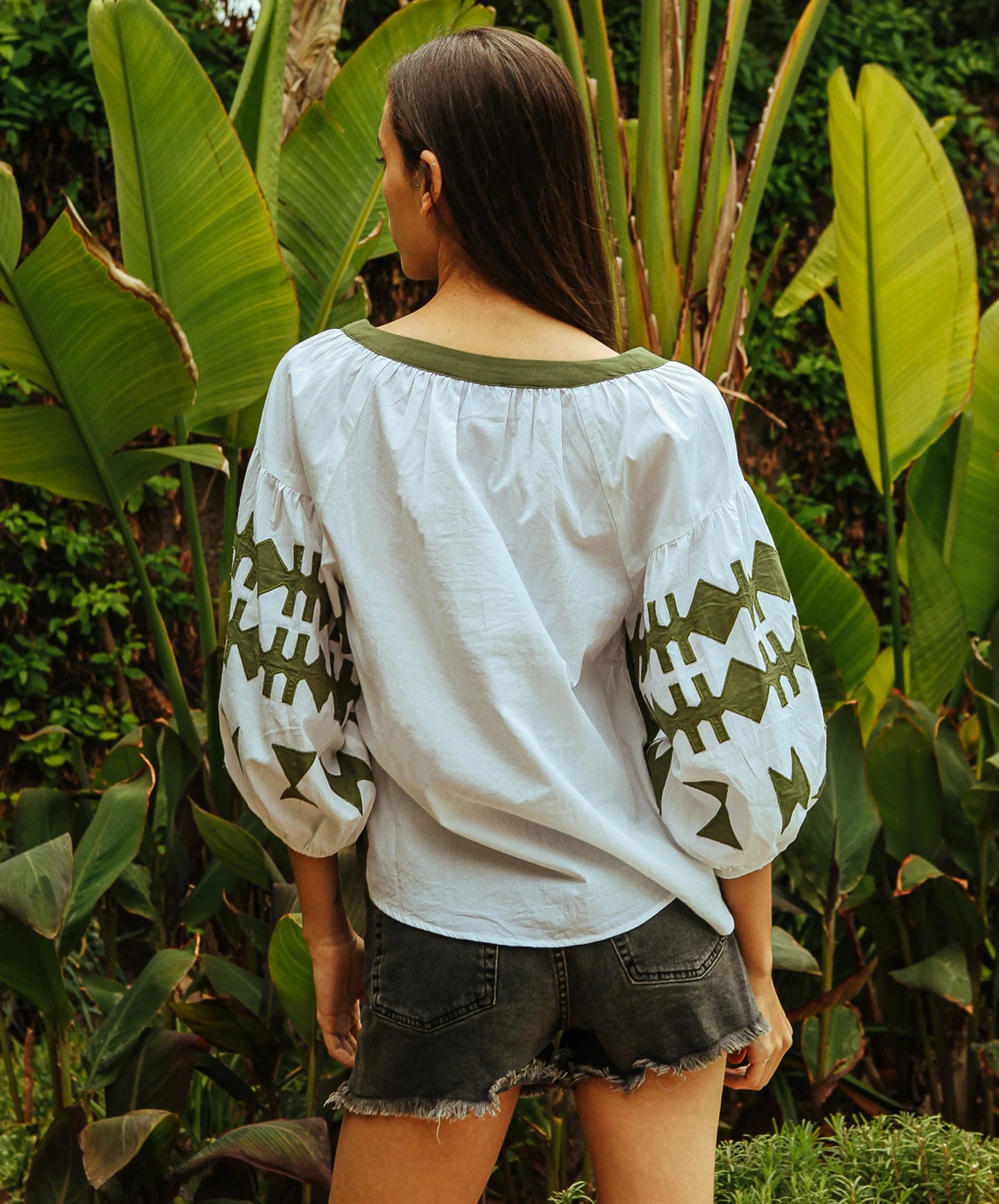 Rose and Rose Aldgate Top White With Olive