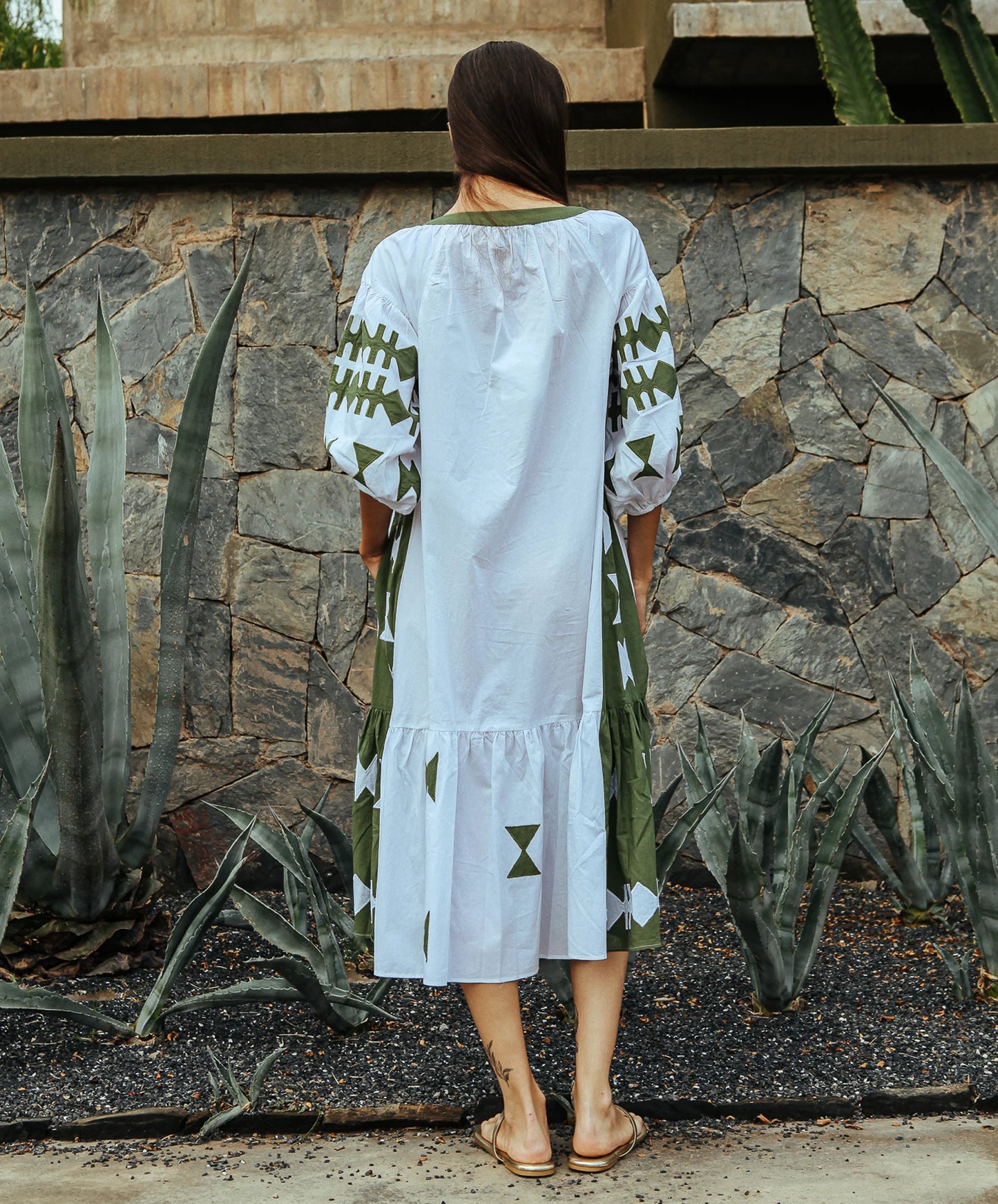 Rose and Rose Amersham Dress - White and Olive