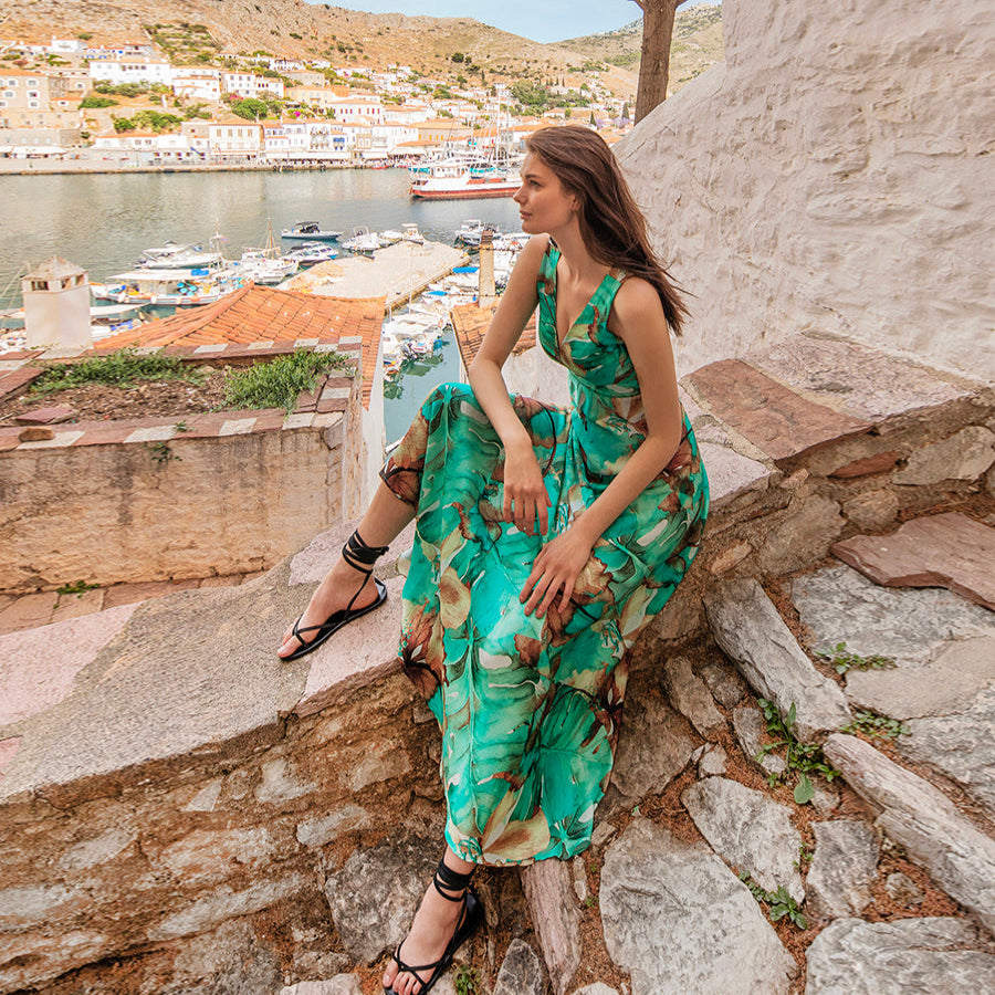 Haris Cotton Printed V Neck Dress