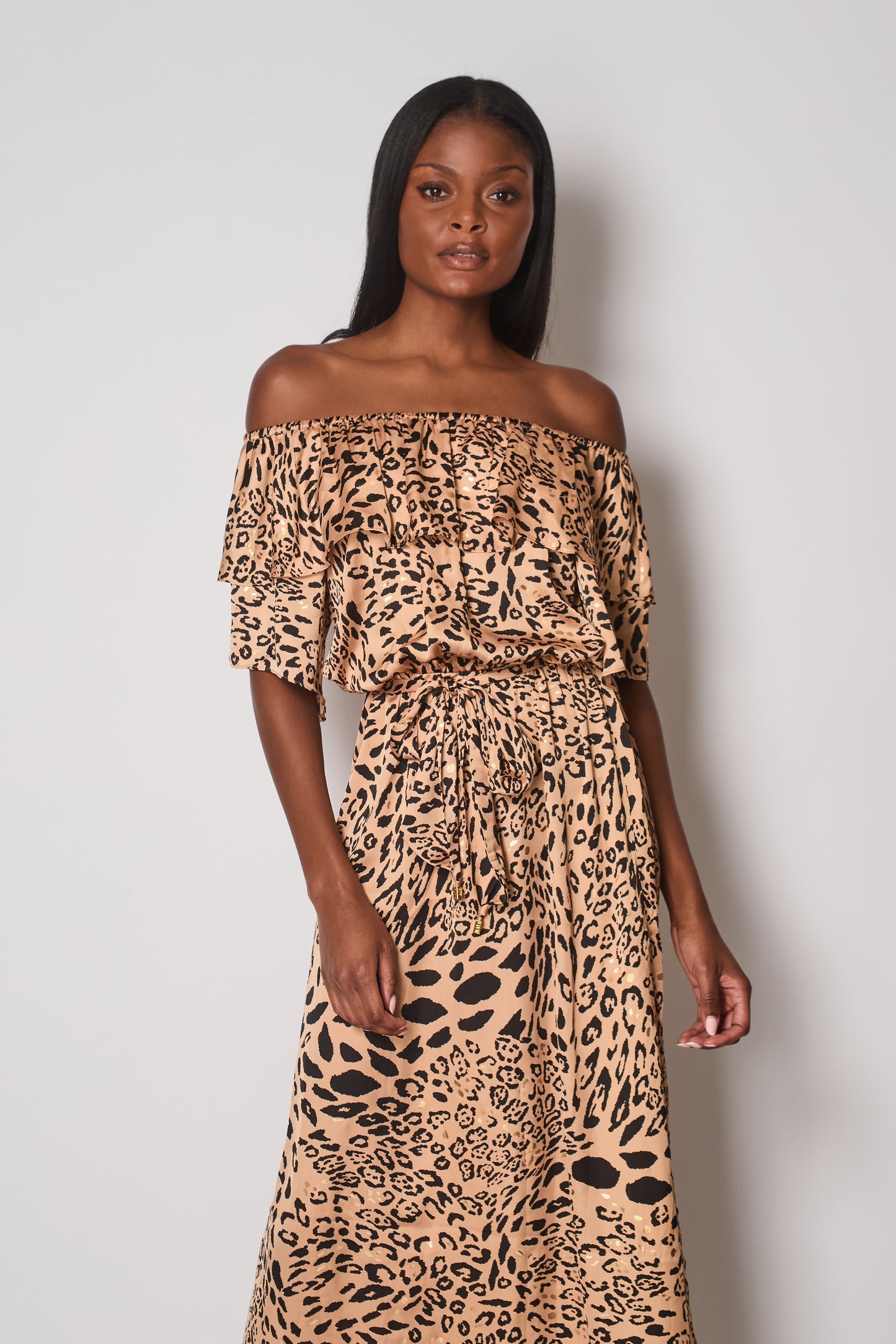 Naia Beach Halle Bardot Frill Maxi Dress