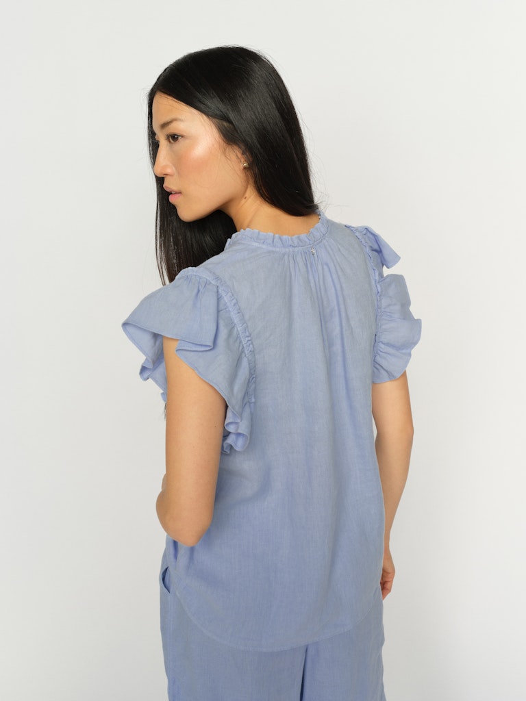 Mos Mosh Tea Linen Blouse Brunerra Blue