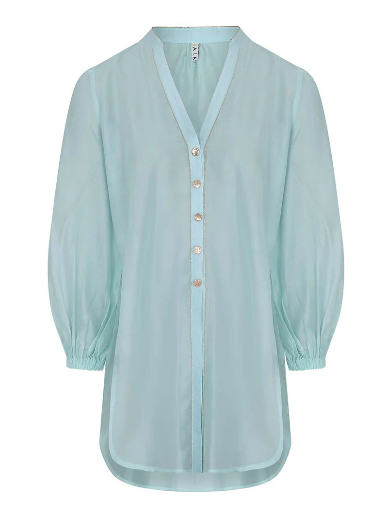 Naia Beach Martinique Soft Sheen Cotton Shirt Aqua