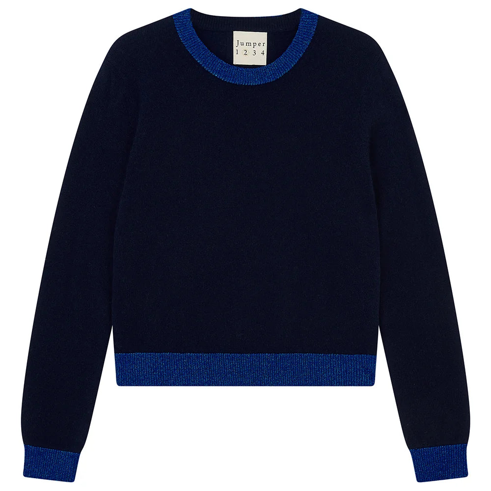 Jumper 1234 Cashmere with Lurex Trim - Navy/Bright Blue