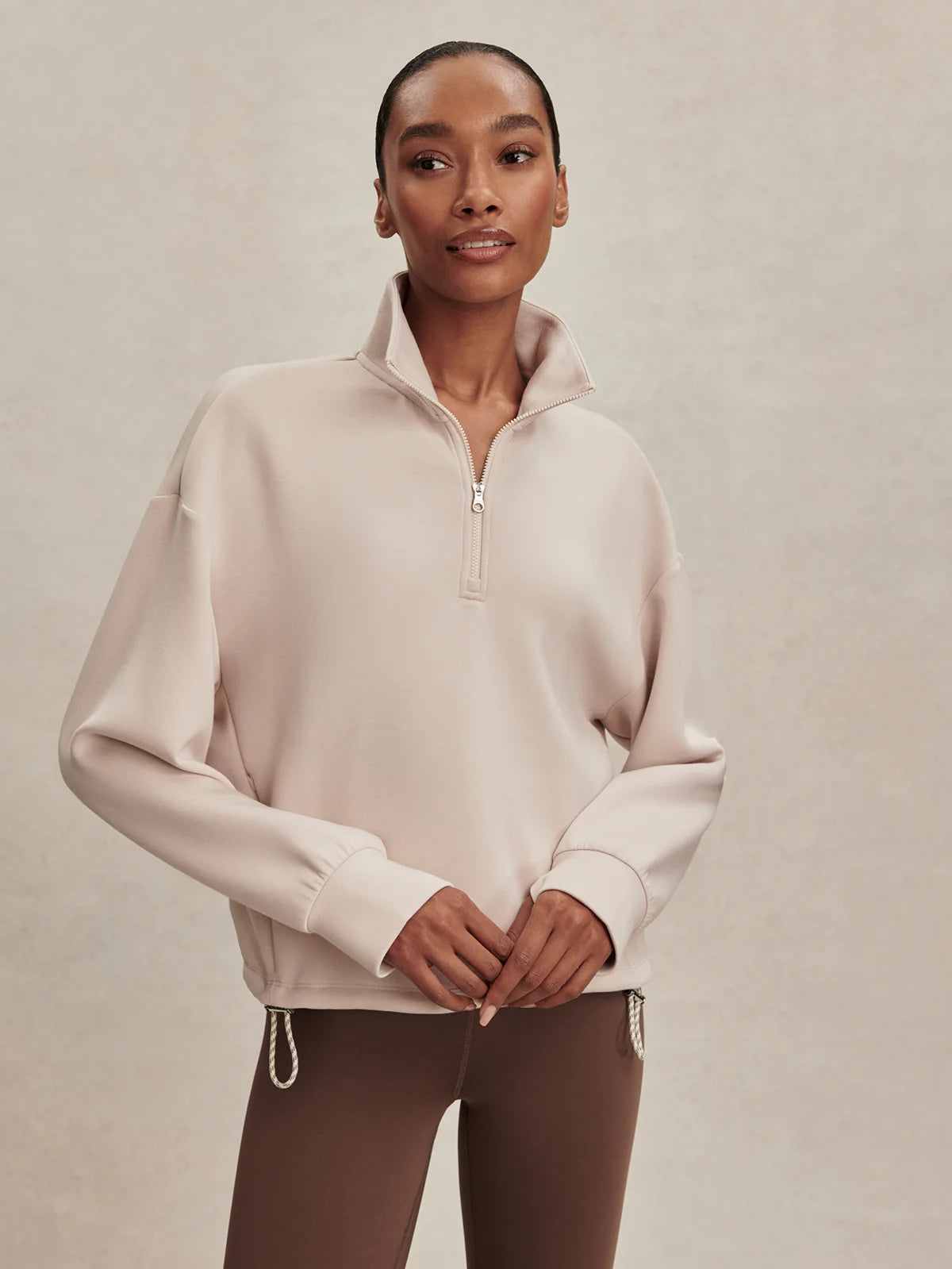 Varley Sian Cropped Half Zip in Silver Grey