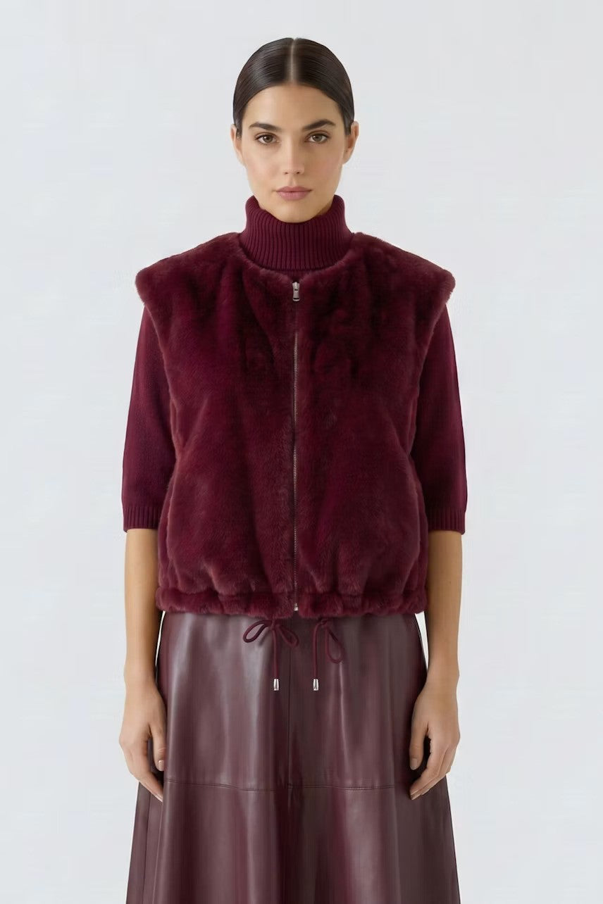 Oui Faux Fur Vest Bramble Berry