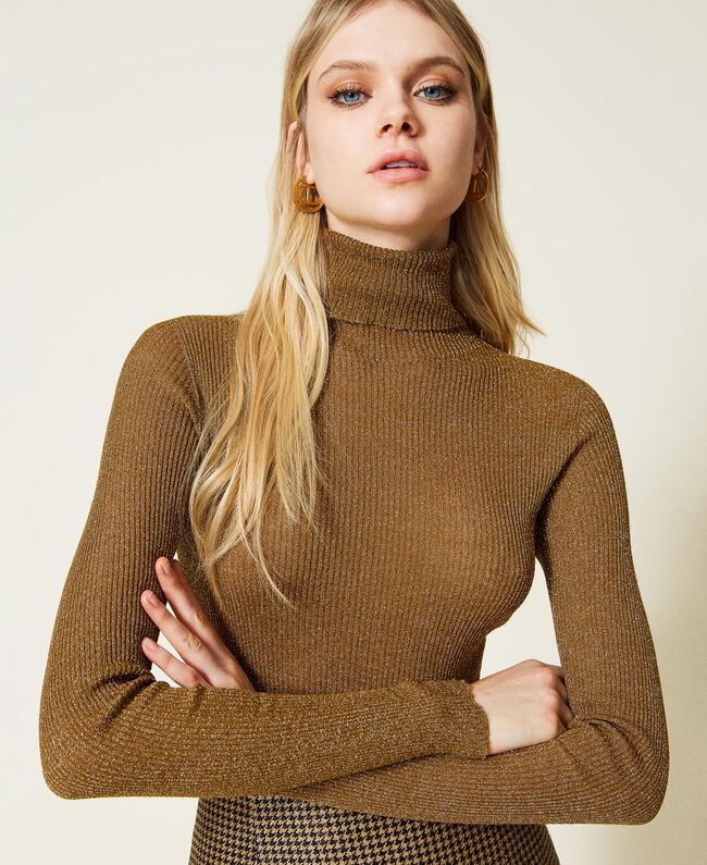 Twinset Seamless Turtleneck Jumper With Lurex - Dark Gold