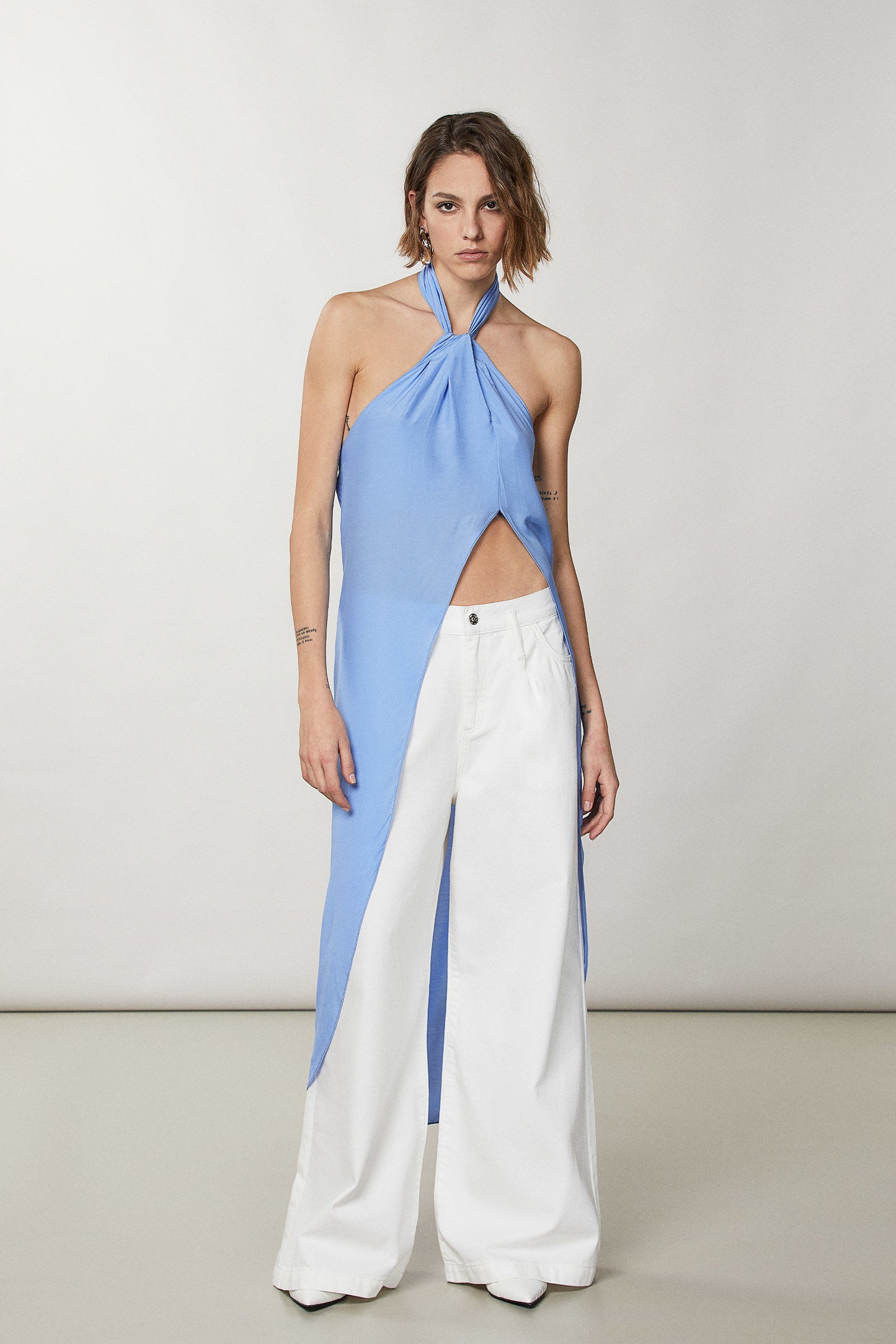Patrizia Pepe Aysmmetric Halter Neck Top - Ceramic Blue