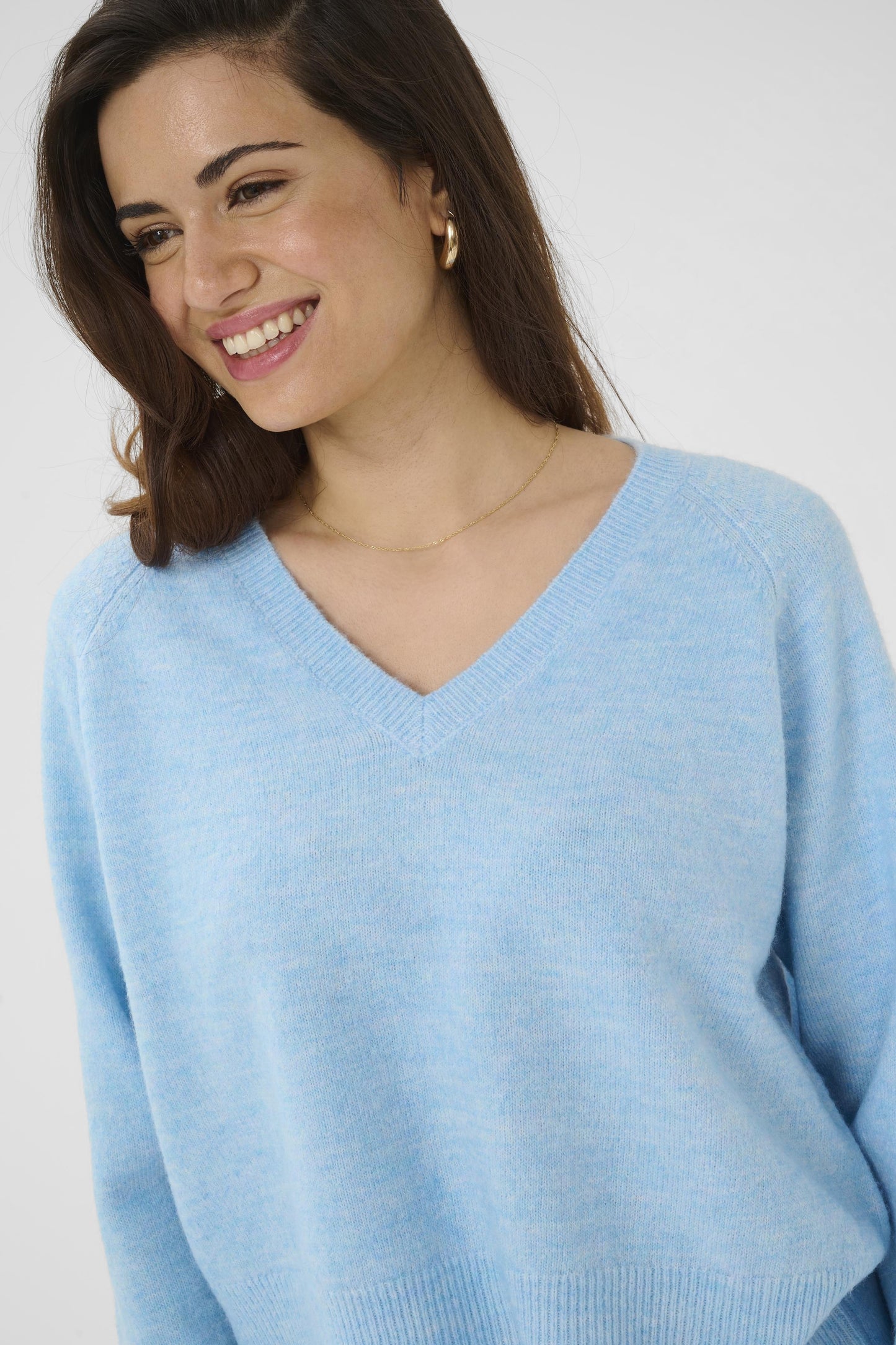 Kaffe Niel V Neck Pullover. Powder Blue