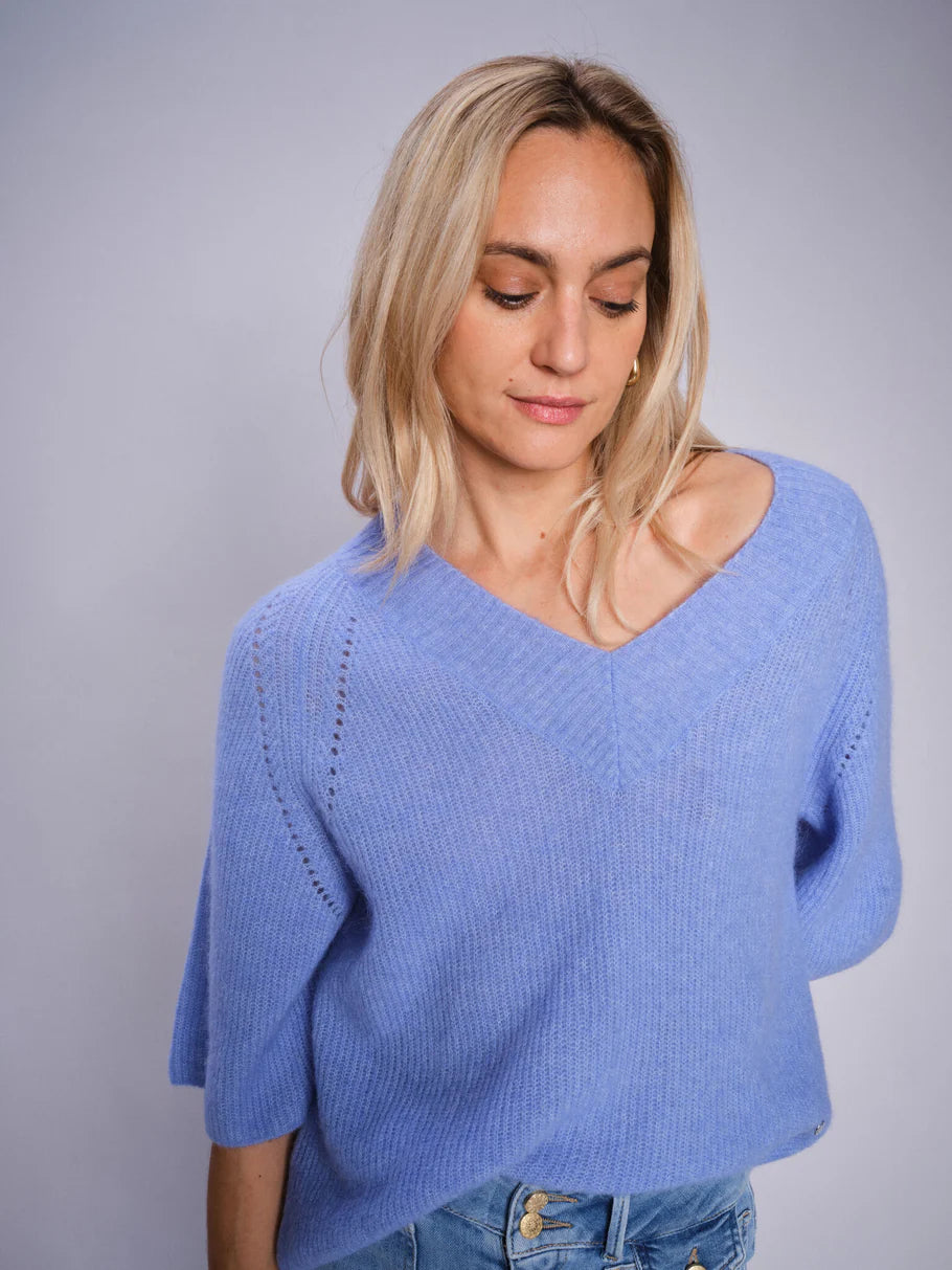 Mos Mosh Taci 3/4 V Neck Knit Hydrangea