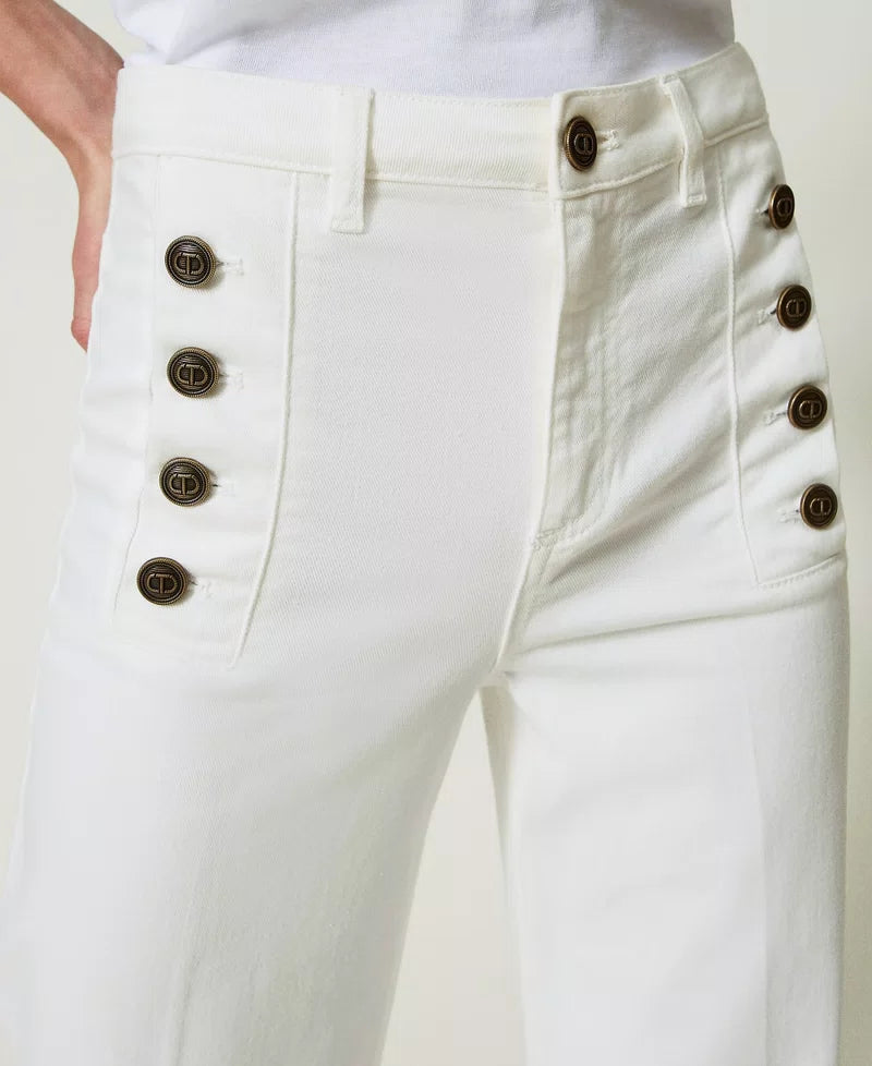 Twinset White Flared Jeans With Decorative Buttons