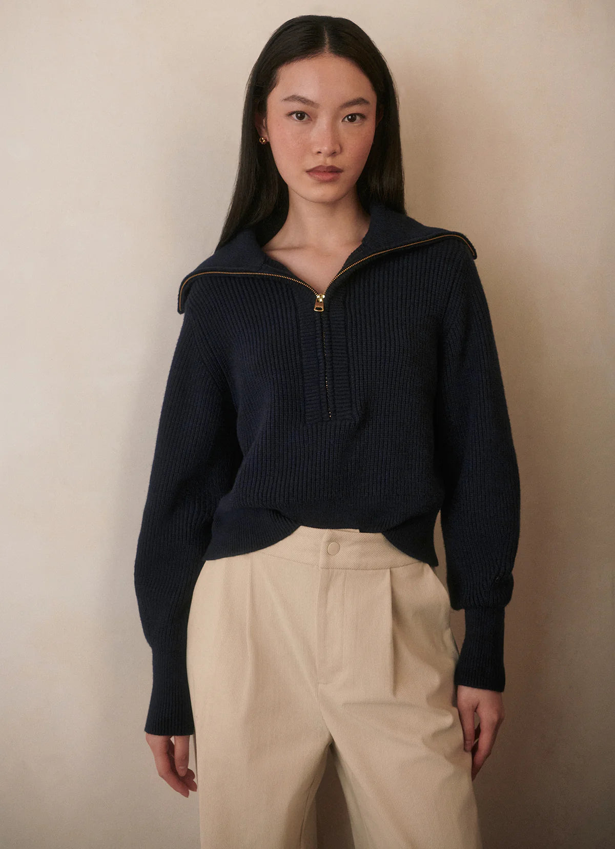 Varley Maura Half Zip Rib Knit