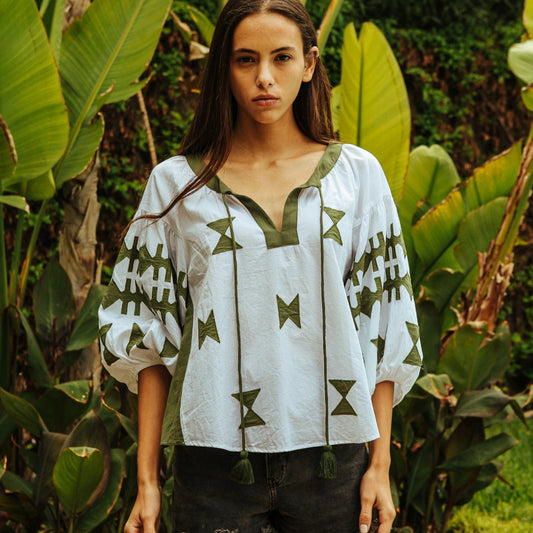 Rose and Rose Aldgate Top White with olive