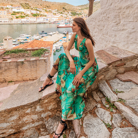 Haris Cotton Printed V Neck Dress