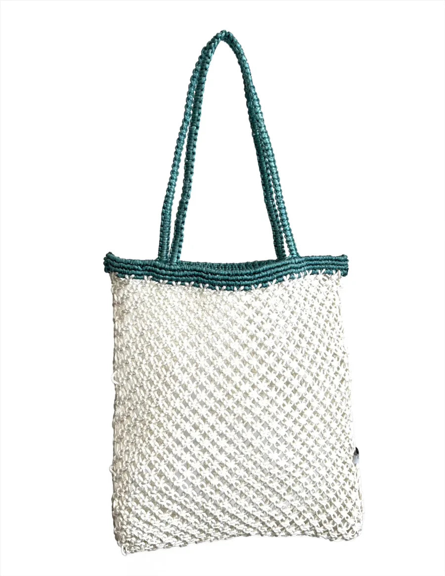 Bell & Fox Kiyana Hand Woven Macrame Bag - White and Aqua