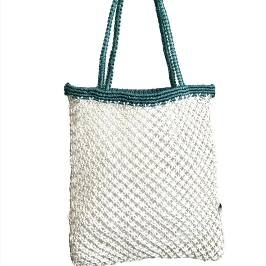 Bell & Fox Kiyana Hand Woven Macrame Bag - White and Aqua