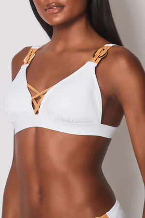 Naia Beach Phoebe Triangle Halter Bikini White With Gold