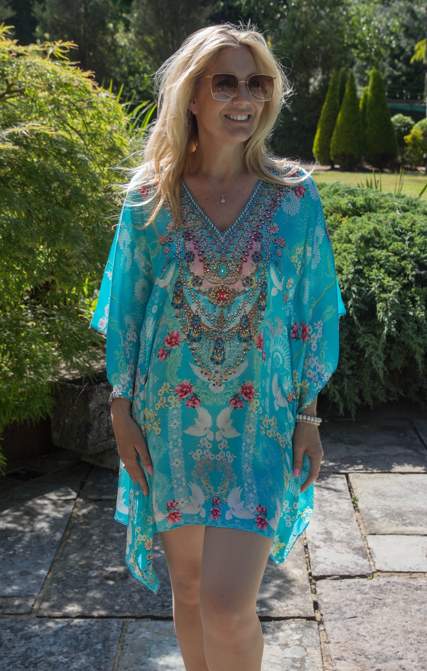 Sarai London Baby Blue Printed Kaftan