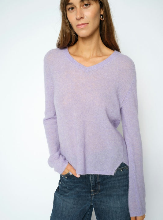 Mos Mosh Mape Sophia V Neck Knit Violet Tulip