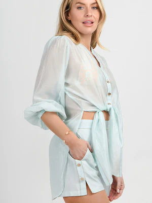Naia Beach Martinique Soft Sheen Cotton Shirt Aqua