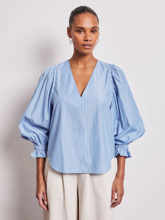 VIVERE Remi V Neck Gathered Cuff Shirt