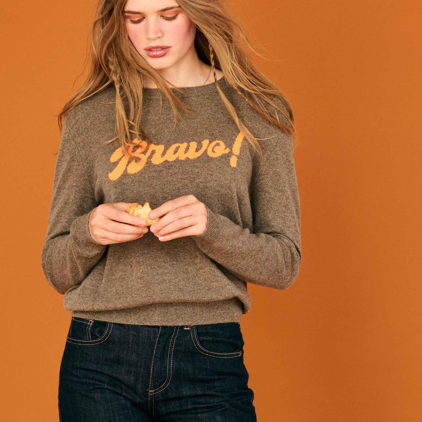 Jumper 234 Cashmere Bravo Crew in Moose and Orange