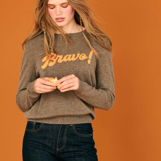 Jumper 234 Cashmere Bravo Crew in Moose and Orange