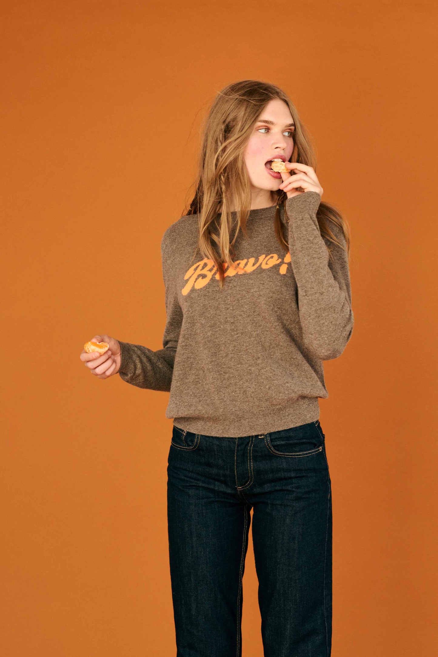 Jumper 1234 Cashmere Bravo Crew in Moose and Orange