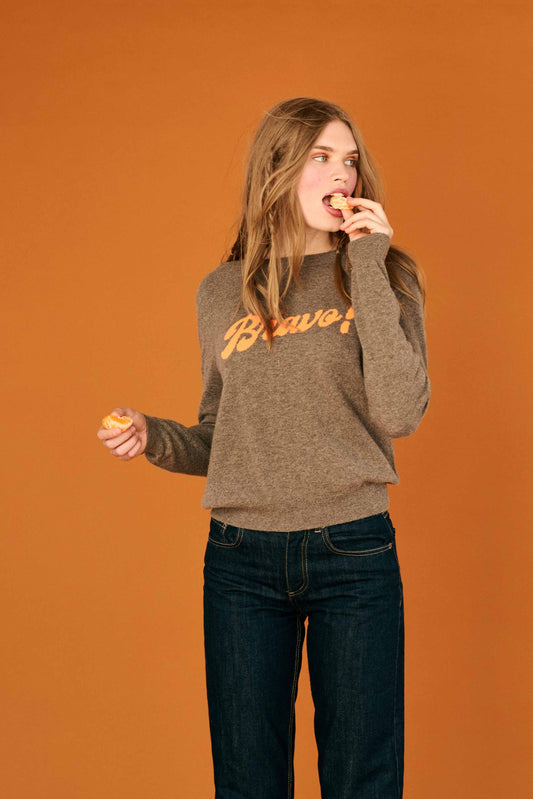 Jumper 1234 Cashmere Bravo Crew in Moose and Orange