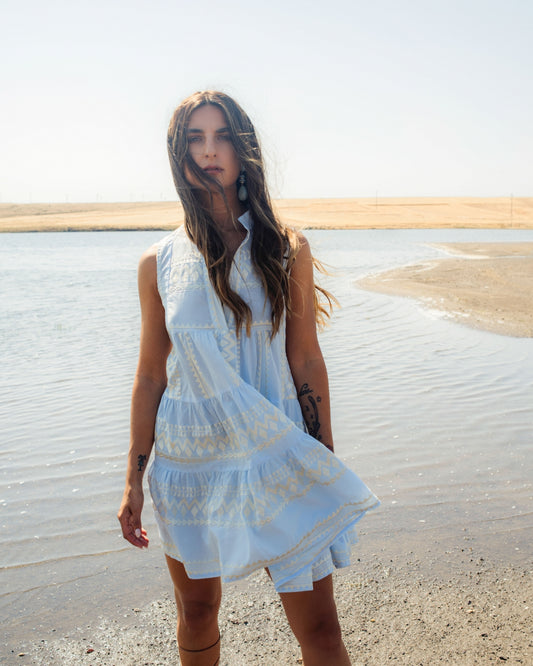 Aether Concept Short Sleeveless Dress Blue