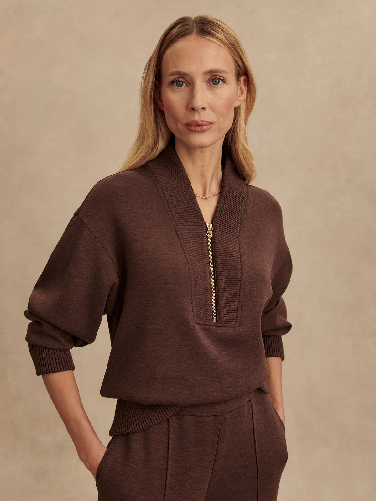 Sally Half Zip Sweat Coffee Bean