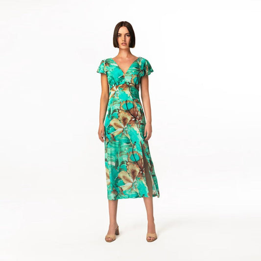 haris cotton printed flutter sleeve dress