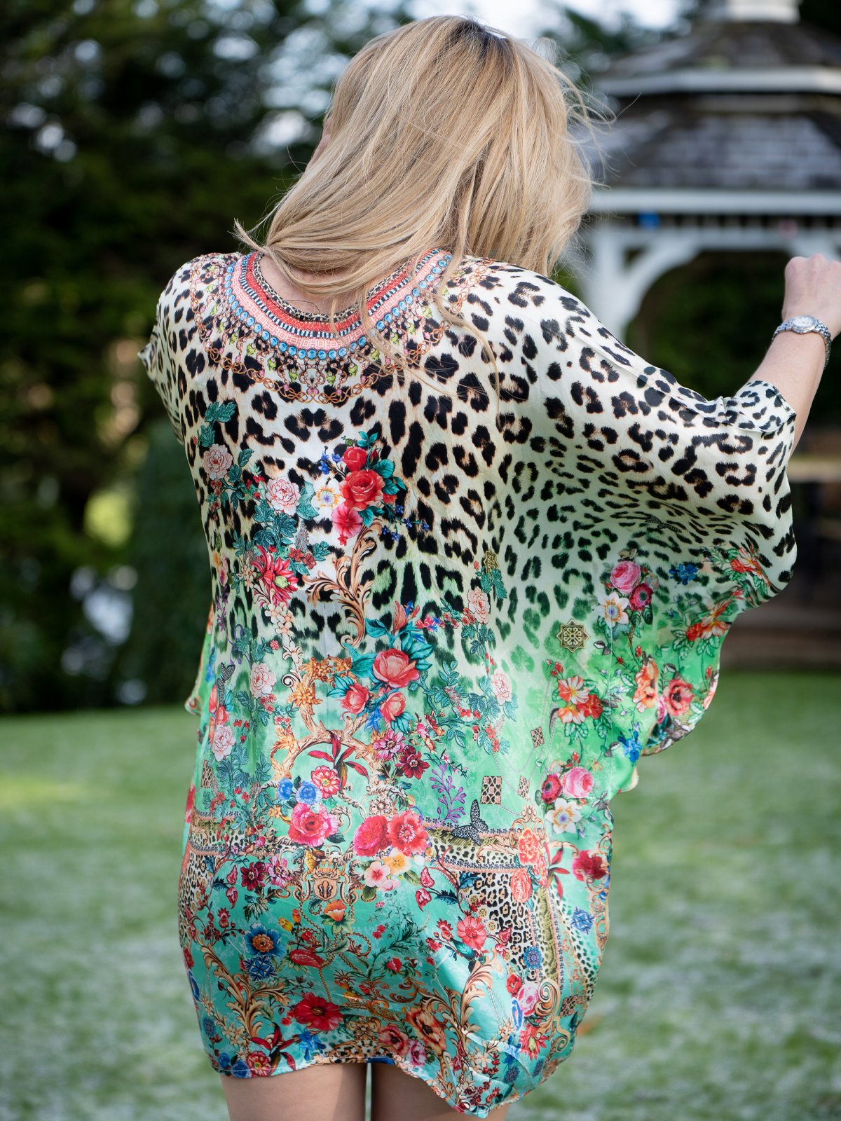 Sarai London Leopard and Botanical Printed Kaftan