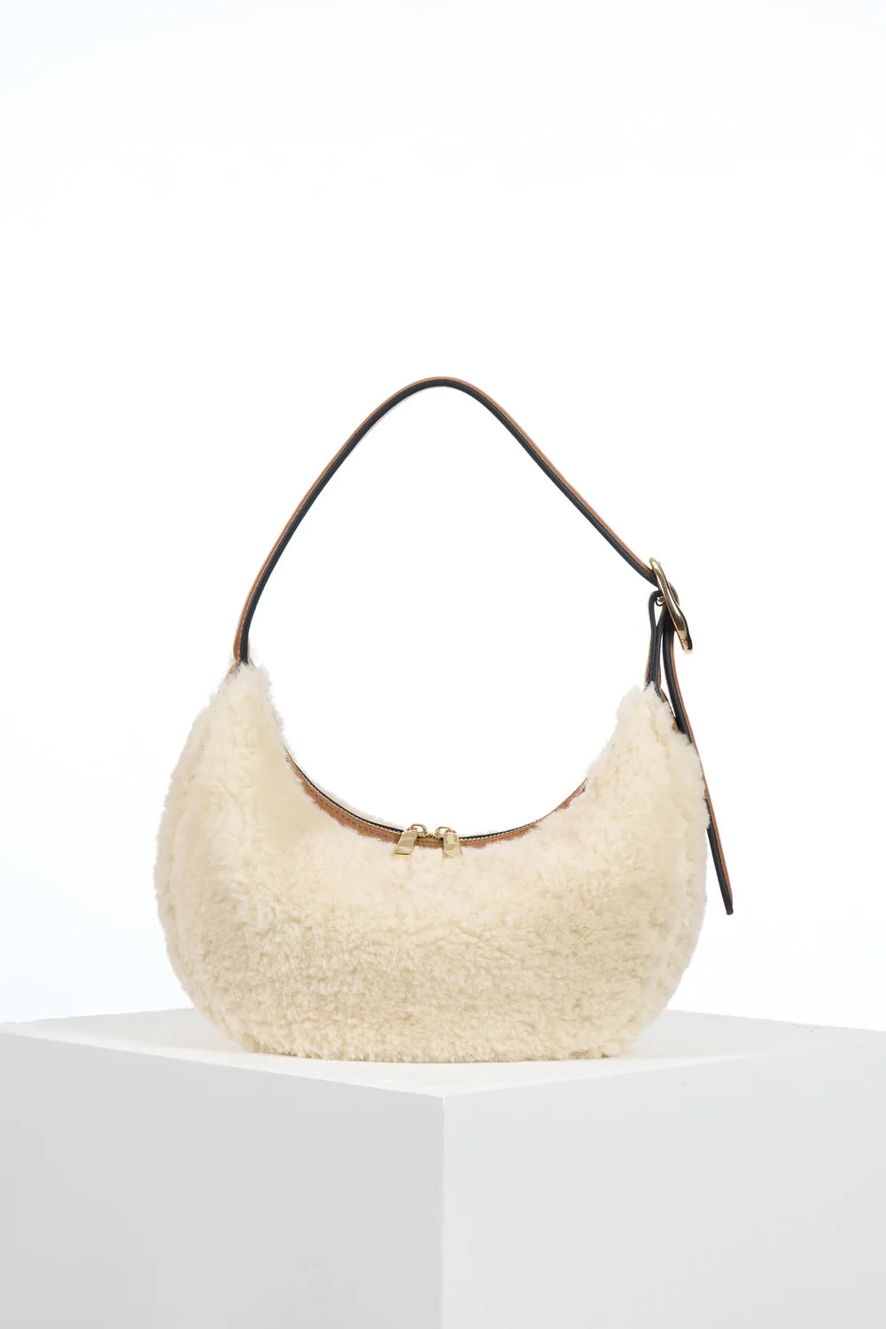 Luella Grey Blythe Ecru Faux Shearling Scoop Shoulder Bag