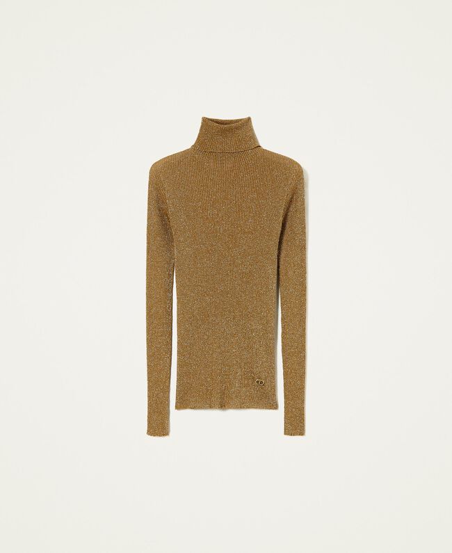 Twinset Seamless Turtleneck Jumper With Lurex - Dark Gold